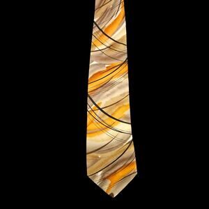 J Garcia Mickey Collection 52 Abstract Pattern Silk Mens Necktie Brown Orange